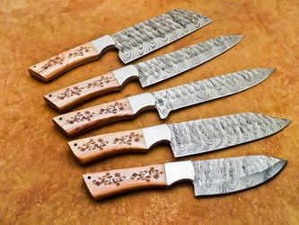 Handmade custom Damascus steel Chef Knife Set