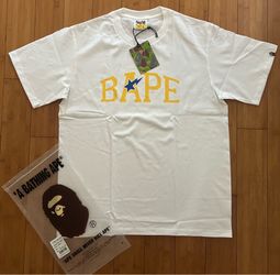 BAPE white tee with yellow logo Size L