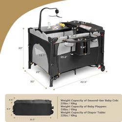 Baby Bassinet 5-in-1 Pack and Play Portable Crib Comes With Mattress