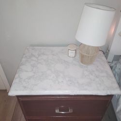 Solid wood nightstand with fake marble top 