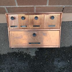 1950's Bread and Tea and coffee and sugar&flour copper box has air vents on each side 18 ins wide by 12 ins high by 10 ins front to back 