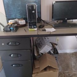 Desk with FILE CABINETS (4) GRAY/BLACK color 