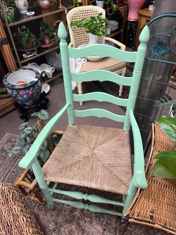 Green Antique Rush Seat Chair