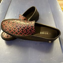 Versace Men’s Black Red Line Leather Loafers Size 11