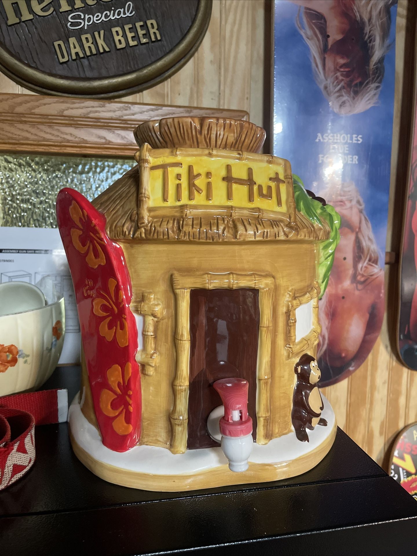 🌊Tiki Hut Ceramic Beverage Dispenser Target Home Monkey Surf Beach Cocktail