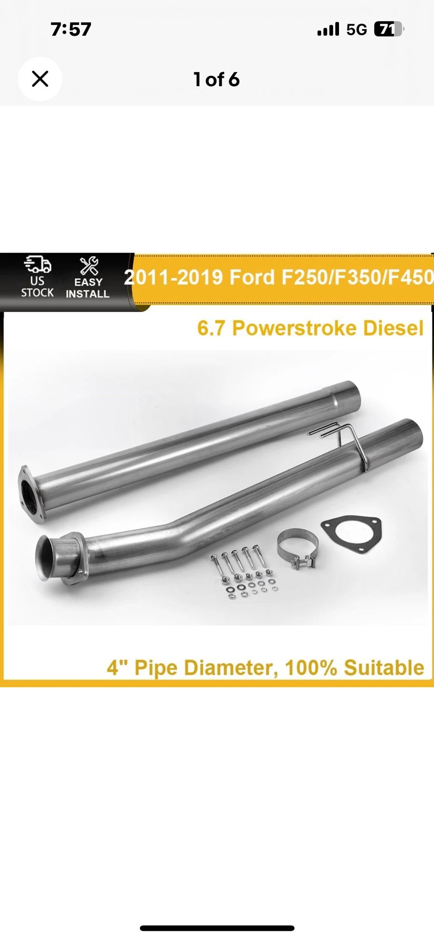 2011-2017 Ford 6.7L Powerstroke 4" Exhaust DPF Delete Race Pipe