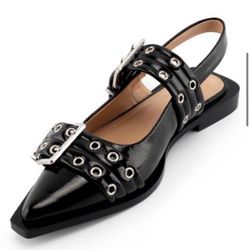 New KaroNairy Wide Buckle Ballet Flats for Women Pointy Toe Slingback Flats Square Toe Flats Ballerina Shoes Black Have Sizes 6-11 $3  2 Pairs For $5