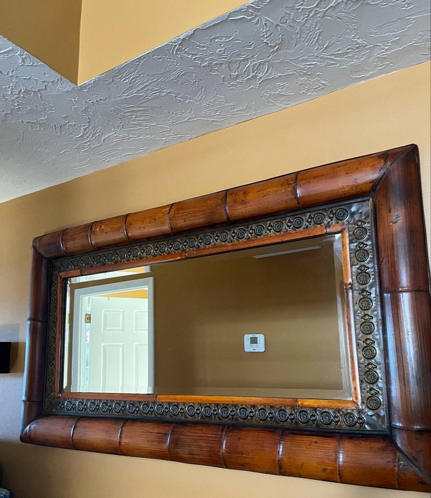 Rustic Hard Wood And Bamboo Made Mirror