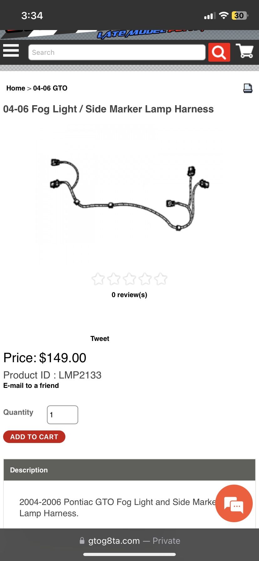 20042006 Gto Fog Light Harness for Sale in South San Francisco, CA