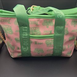 Juicy Couture Festival Logo Tote Open Top Lined Heart Chain Charm, Pink/Green