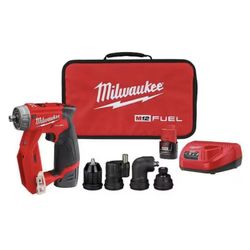 Milwaukee M12 FUEL 12V Lithium-Ion Brushless Cordless 4-in-1 Installation 3/8 in. Drill Driver Kit with 4-Tool Heads=Milw-437