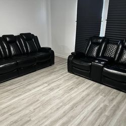 BLACK LEATHER sofa & loveseat - LED lights & Speakers