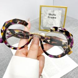 New! Purple & Gold Tortoise Half Round Blue Light Blocking Fashion Glasses