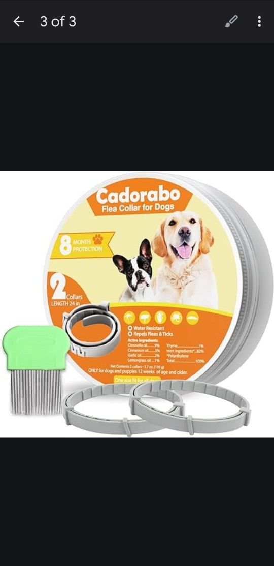 Flea and Tick Collar for Dogs, 8 Months Prevention, 2 Count, Ingredients Protection, Waterproof, One Size Fits All, Gray