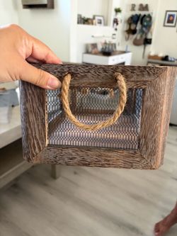 Rustic Wood and Wire Basket with Rope Handle