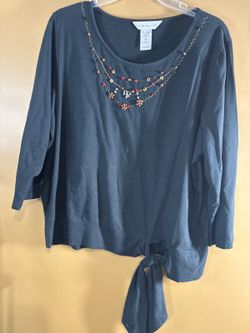 HC1338. Napa Valley Embellished Tie-Hem Long Sleeve Top XL