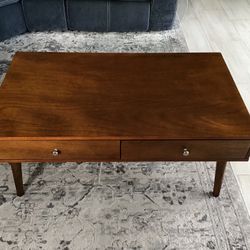 MCM Mid Century Modern Style Coffee Table Brown 2 Drawers