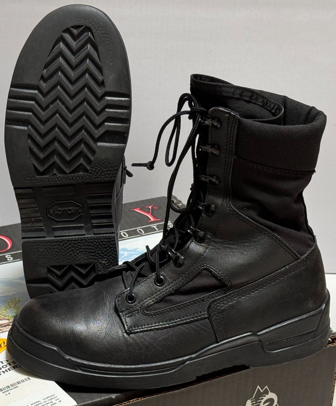 Men’s Leather ROCKY Hot Weather Safety Combat Boots 11 Reg Medium Steel Toe Military Black US Navy Nylon Work