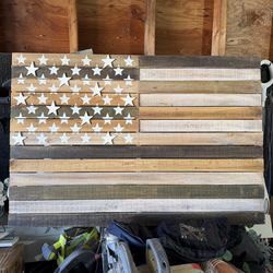 Wood Hand Made Washed American Flag Wall Decor 44inLx30inW