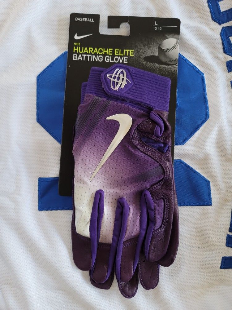 BRAND NEW NIKE HUARACHE ELITE BASEBALL BATTING GLOVES Purple White CHROME ADULT Sizes  Large,  XL