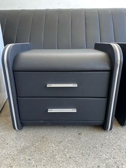 Nightstand - Set of 2, Black Leather