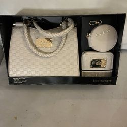 New BEBE Gift Set 3 Pc- Satchel Purse Wallet Coin Purse