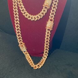 18 Inch And 26 Inch Long Cuban Link Set 🌹 Red Rose 🌹 