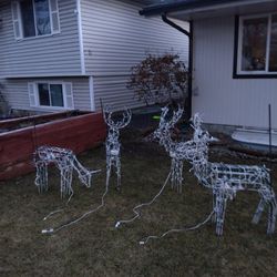 Christmas Yard Decorations, 4 White Lighted Standing Reindeer 