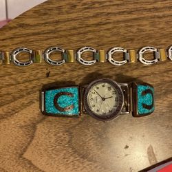 Mens Or Women’s Horseshoe Stretch Turquoise Watch