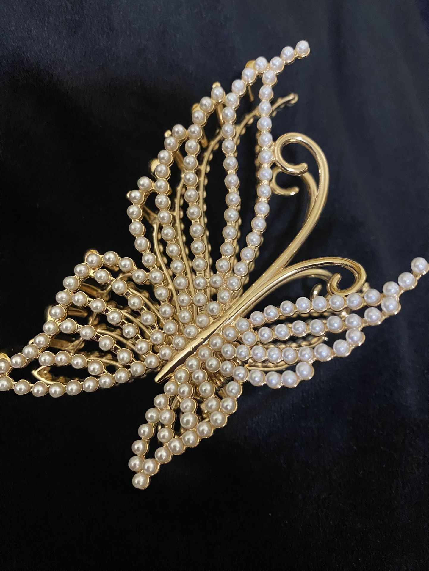 NEW Elegant Gold Butterfly Pearl Hair Clip