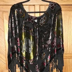 Womens Burnout Velvet Silk Poncho  - One Size Fits Most - BEAUTIFUL!