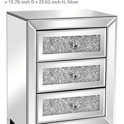 VINGLI Mirrored Nightstand with 3 Drawers