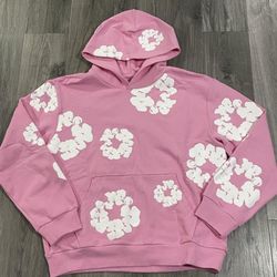 Pink and white denim tears hoodie 