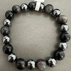 New, Men’s Silver Sheen Obsidian And Hematite Stone Bracelet. Several Sizes To Choose From. Jewelry Bag Included.