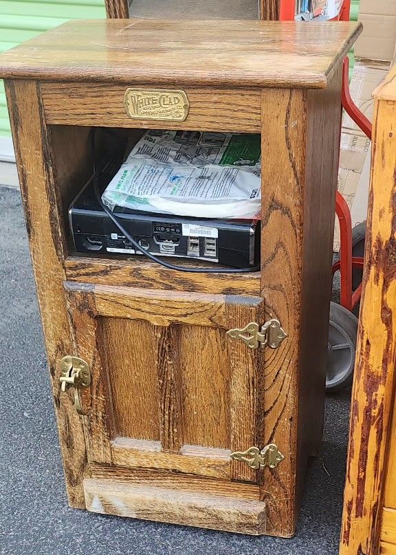 Vintage 2 White Clad Wood Cabinet, Night Stand One Needs Repairs