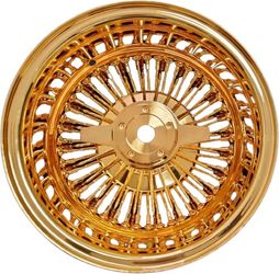 13” or 14” ALL GOLD Wire Wheel Knock-off Straight Laced w/2 Bar Gold Spinner And Adapter