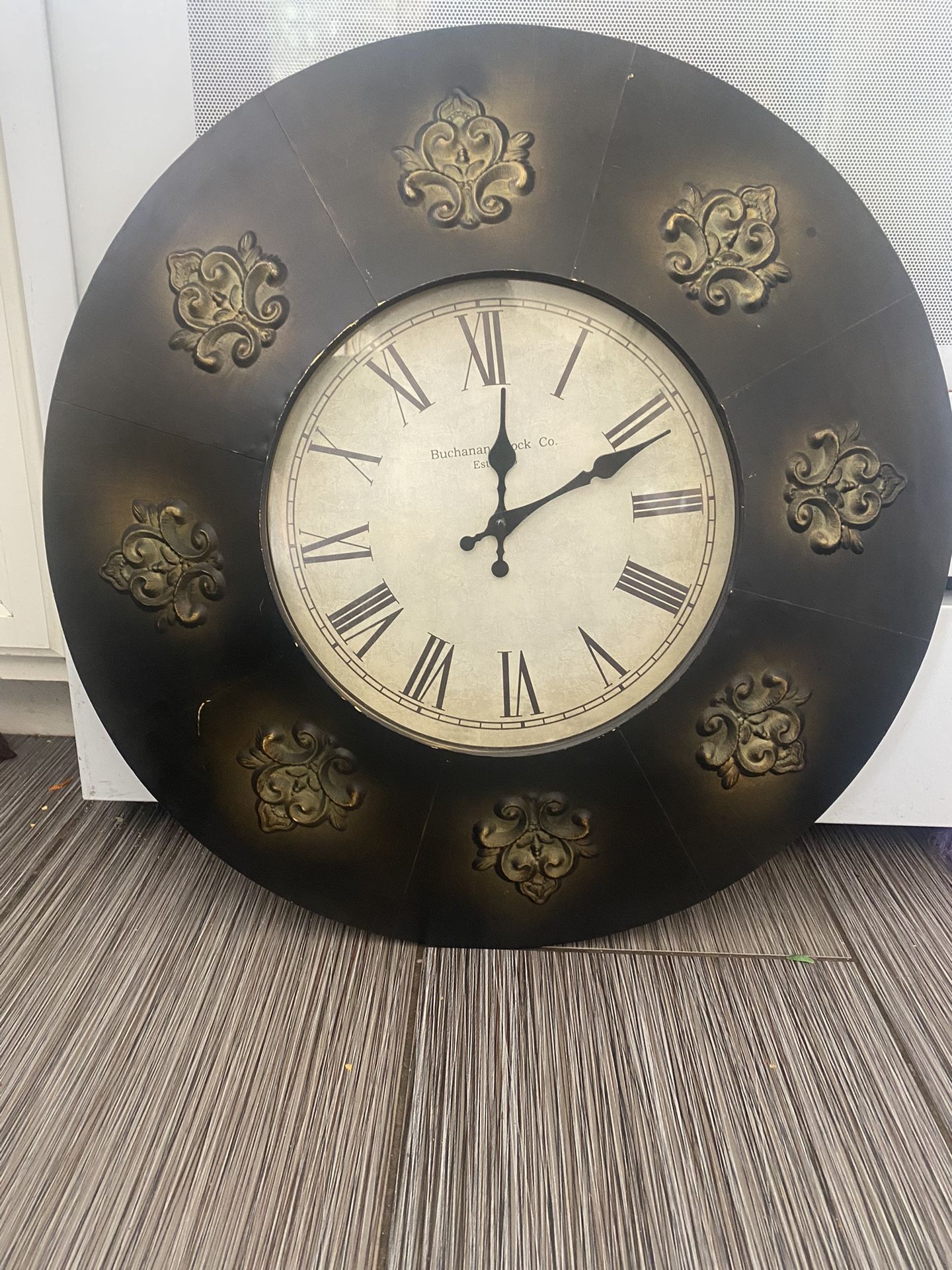 Buchanan Clock Co. Est.1863, Large Round Hanging Wall Clock, Decorative Metal