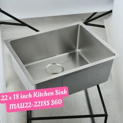 22 x 18 inch Kitchen Sink 18 Gauge Single Bowl, MAU22-2218S
