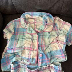 Wonder Nation Girls XS (4-5) Plaid Pajama Set Blue Pink Short Sleeve Flame Resi…