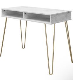 White Marble-Top Desk with Gold Hairpin Legs