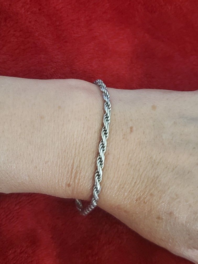 Italian Solid Sterling Silver Rope Link Chain Bracelet 925 Silver Chain UNISEX