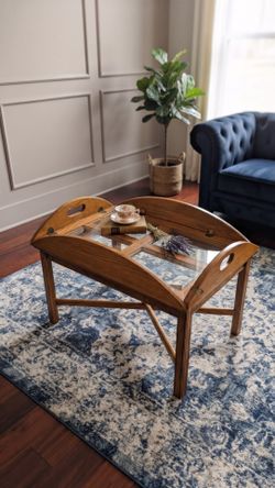 Vintage Oak Coffee Table with Glass Top & Drop-Leaf Sides