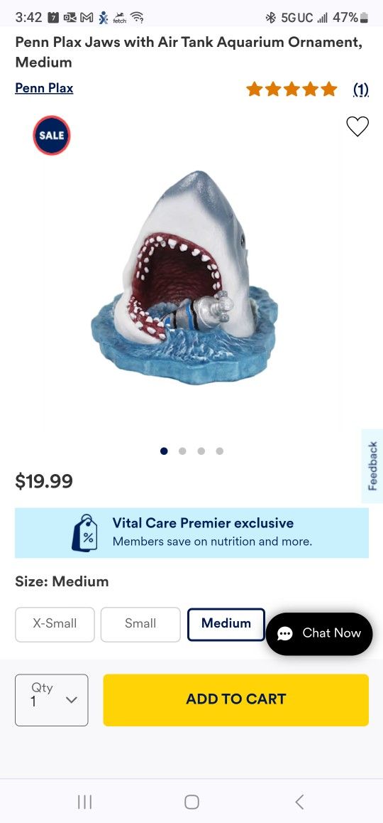 Petco Medium JAWS Fish Tank Decor NEW WITH TAGS