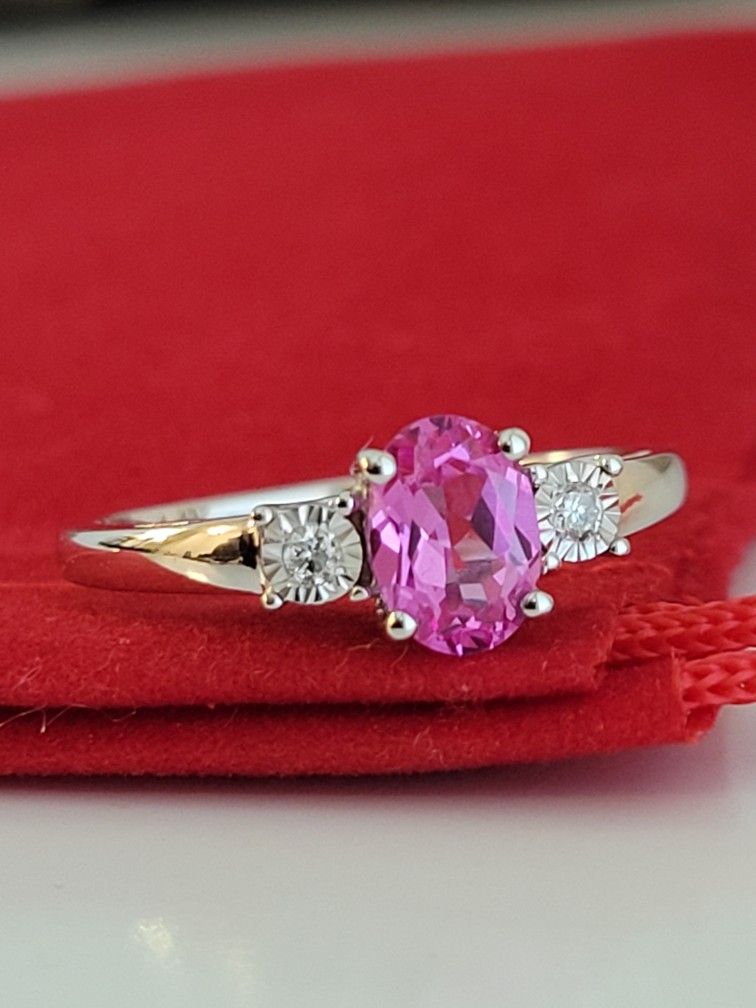 ❤️ 14k Size 7 Lovely Solid White Gold Pink Sapphire and Genuine Diamonds Ring!/ Anillo de Oro con Zafiro Rosa y Diamantes!👌🎁Post Tags: Anillo de Oro