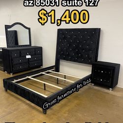 Queen size bedroom set black velvet brand new