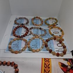 Certified Lot 9pcs Pretty Lovely Strychy Gemstone Bracelet Multocolors