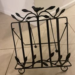 Wrought Iron Book Stand Metal Black Folding Cookbooks Rack...