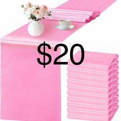 SHEJIZE 10 Pack Pink Satin Table Runner 12x108 Inches Long, Bright Silky Smooth Satin Table Runner Table Decor for Wedding Banquet Christmas Prom Even