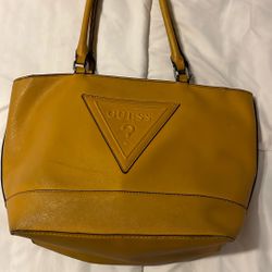 Guess large yellow faux-leather tote bag. 