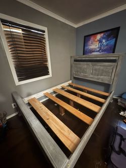 Queen bed frame light grey